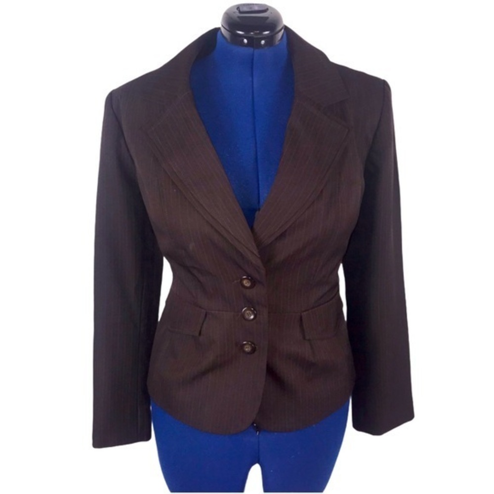 Isabella 14 brown‎ pinstripe fully lined 3 button classic preppy career blazer - Picture 8 of 8